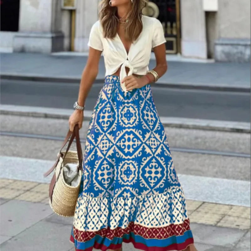 Amara | Boho maxikjol med hög midja